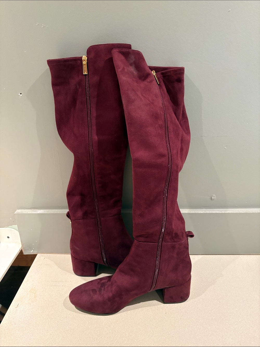 Michael Kors Over-the-Knee Suede Boots in Deep Wine